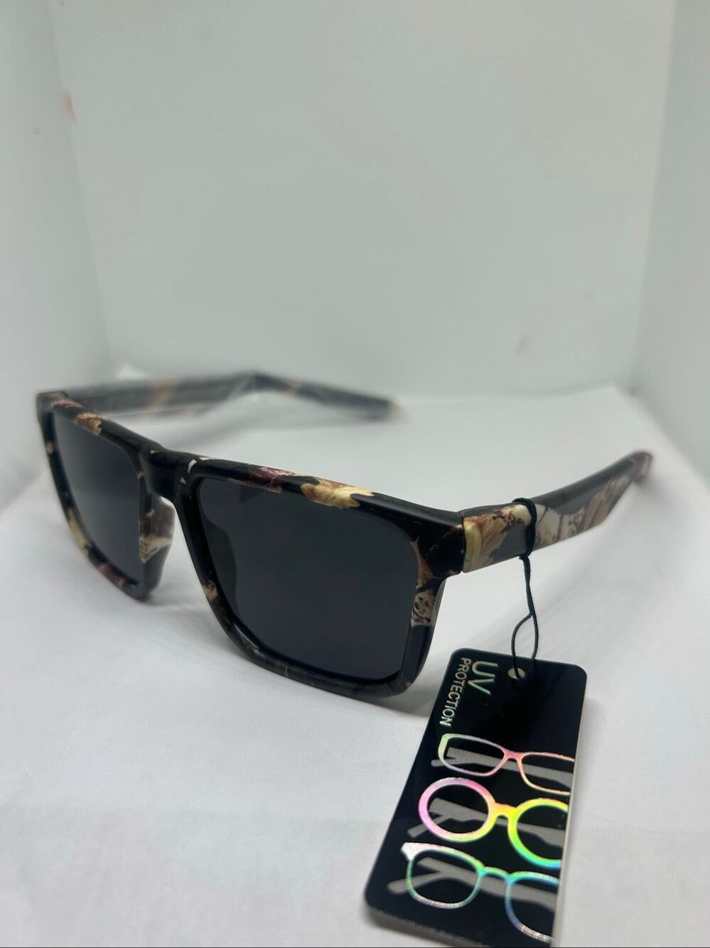 Camo Print Rectangle Sunglasses Black Smoke Lenses UV Protection New